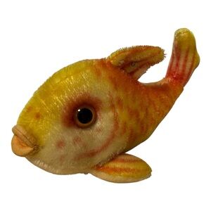 Steiff Flossy The Goldfish Mohair VTG Fish Orange and Yellow Plush Toy 11”